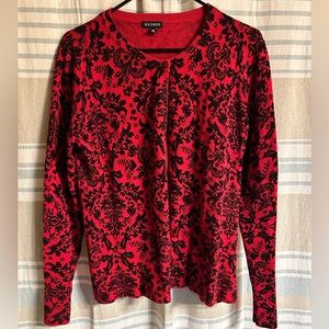 George Red and Black Floral Knit Cardigan